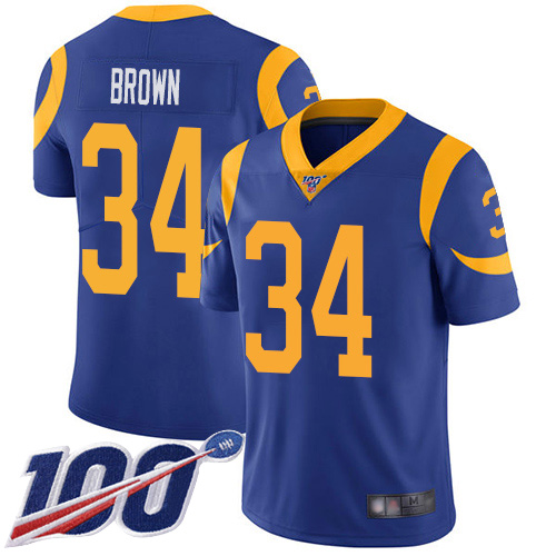 Los Angeles Rams Limited Royal Blue Men Malcolm Brown Alternate Jersey NFL Football #34 100th Season Vapor Untouchable